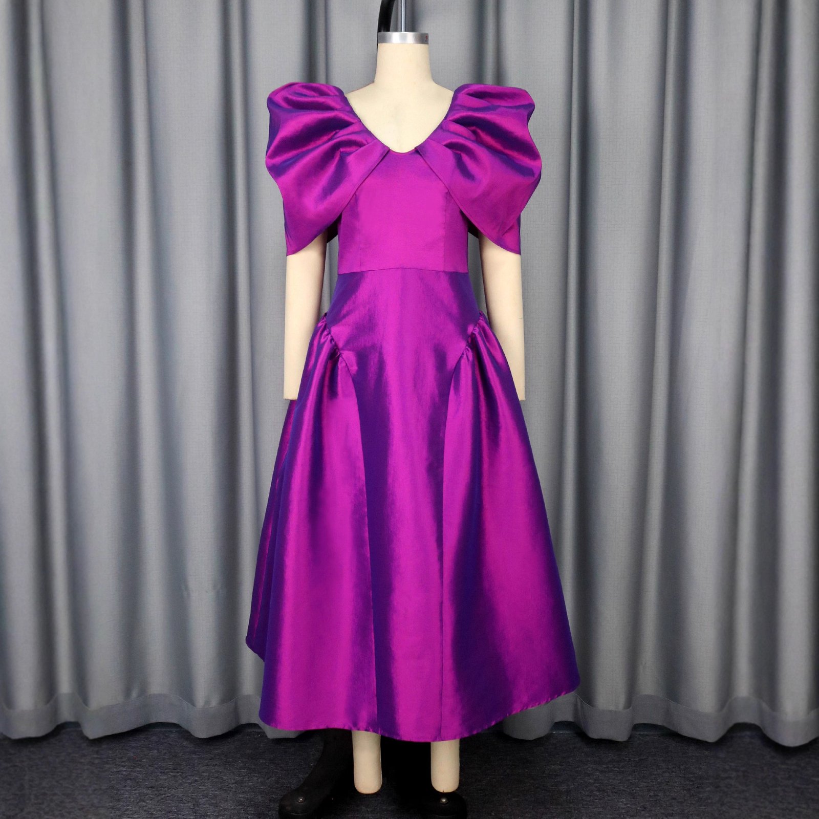 Puff Sleeve Evening Dress A Hem Pleated Banquet Dress - Image 4