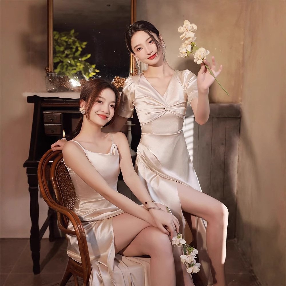 Simple And Light Luxury Satin Sisters Group Party Formal Dress - Image 4