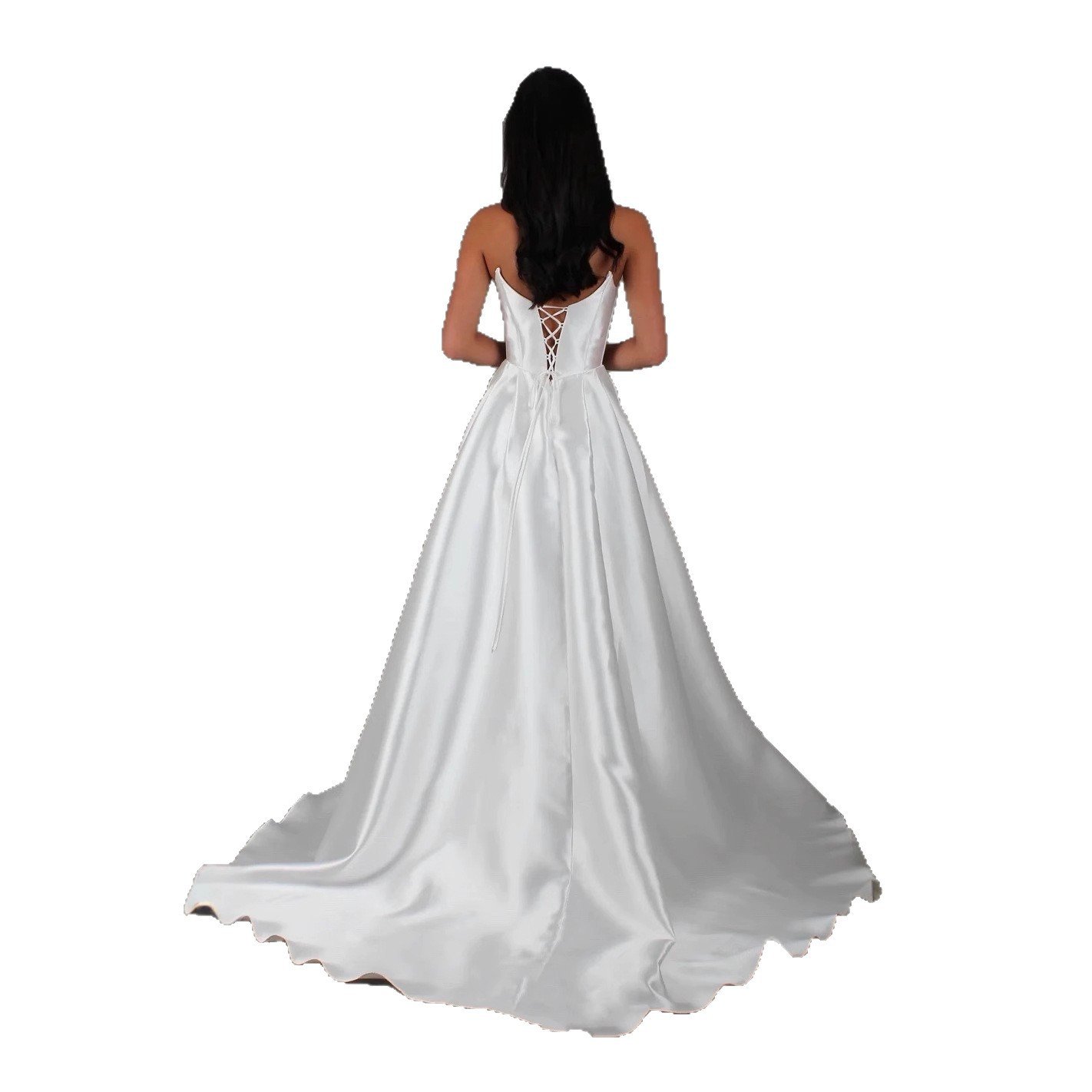 White Satin Slit Pocket Bandage Wedding Dress - Image 2