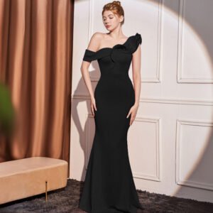 High-end Slant Shoulder Slimming Long Dress